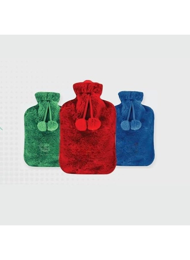 قربة مياه ساخنة بكسوة قطيفة ناعمة (سعة 1 لتر) – حاوية حرارية متينة مانعة للتسرب لتخفيف الآلام، تدفئة اليدين، وتقلصات البطن والظهر - Image 1